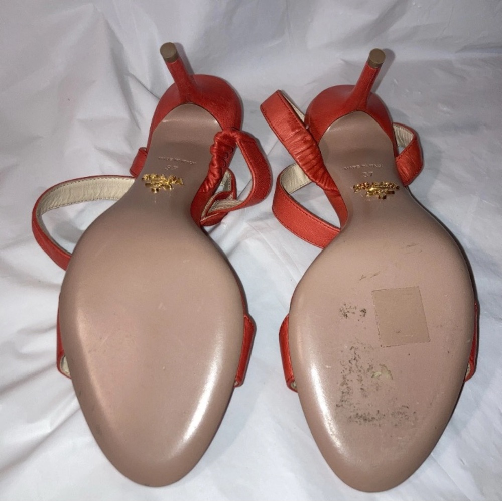 PRADA Leather Sling Back Open Toe Orange Cross Strappy On Shoes 37 US 6.5 - Picture 6 of 7
